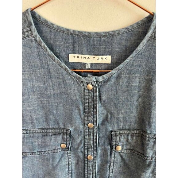 Trina Turk Womens Denim Jumpsuit Blue Chambray Romper Utility One Piece Size 6 - Picture 4 of 13